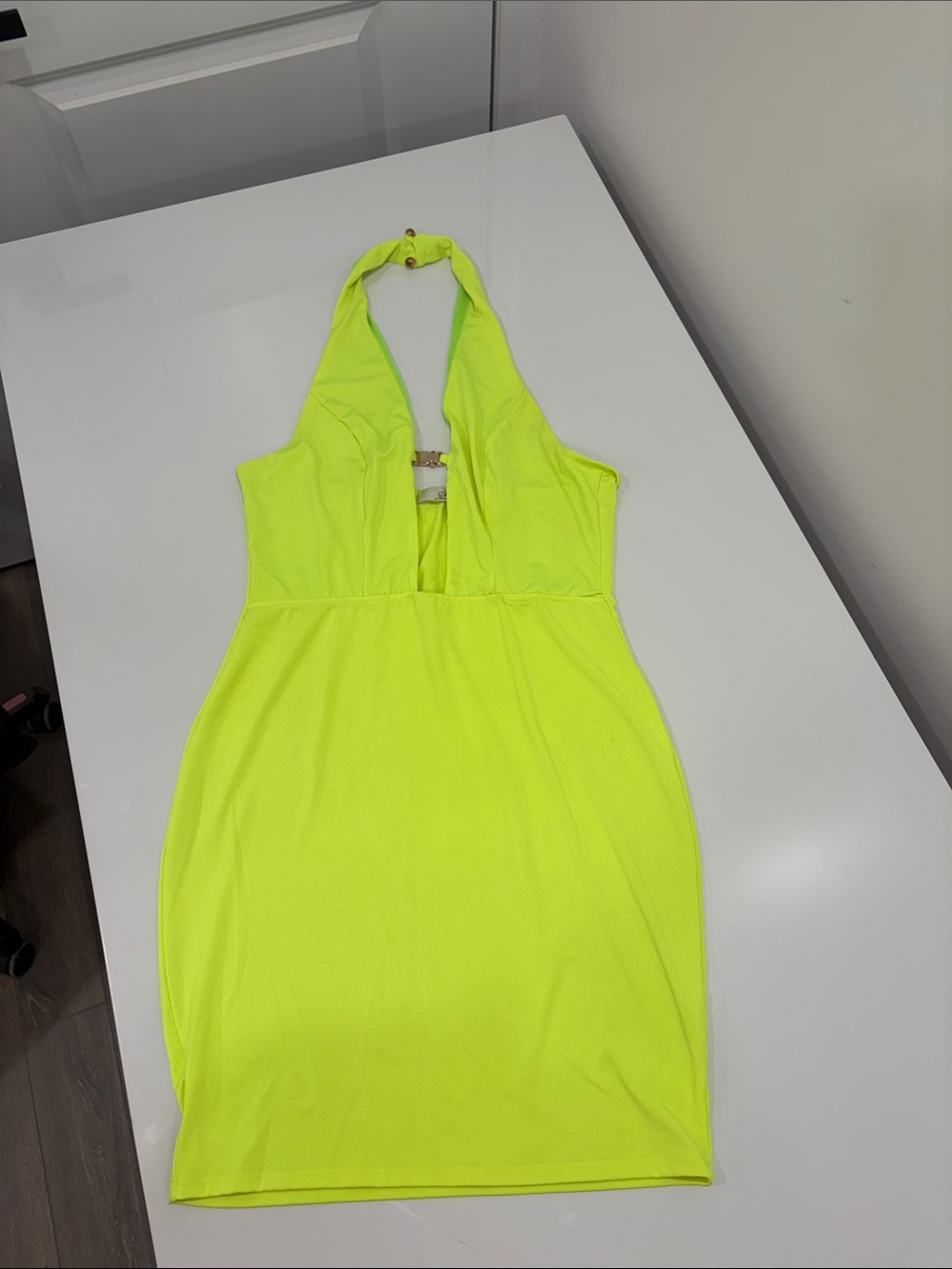 Halter Neck Neon Lime Bodycon Dress